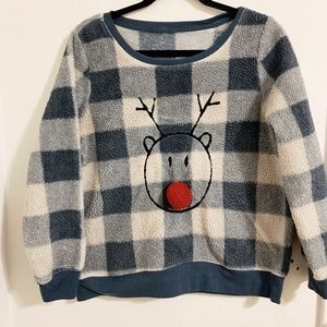 Plaid Holiday Red Nose Reindeer Sweater